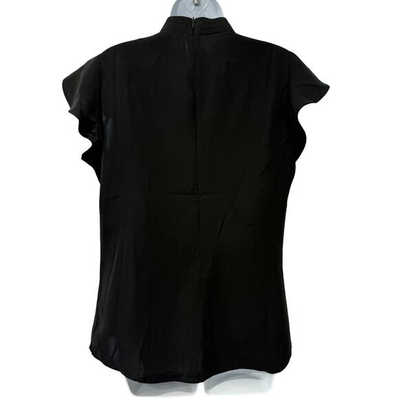 Gracia Black Ruffle 3D Chiffon Flutter Sleeve Sleeveless Mock Neck Top size M - Picture 4 of 11